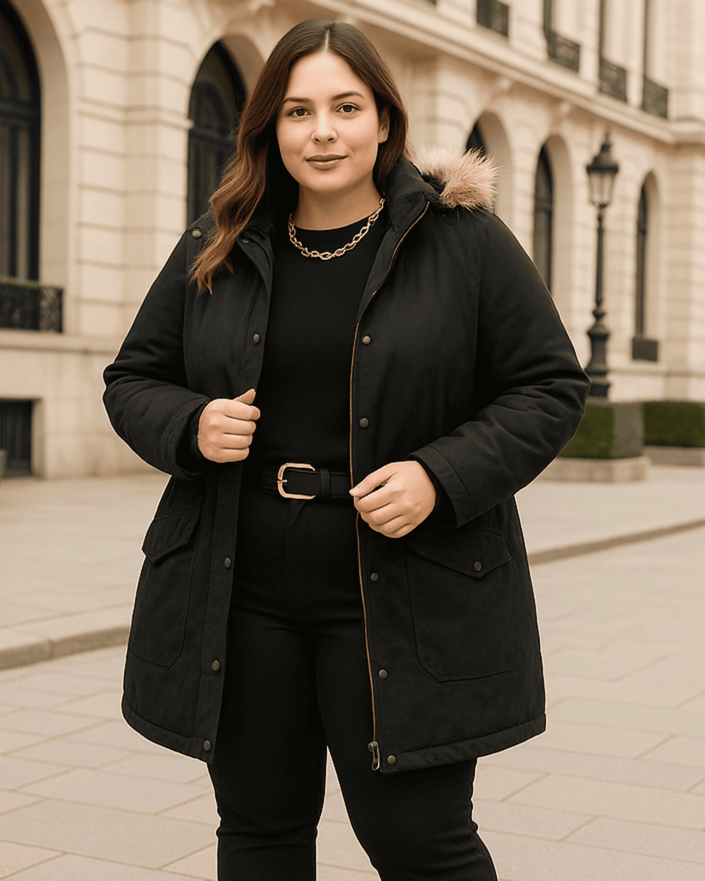 CAMPERA PARKA GAMUZA - Negro