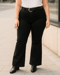 PANTALON JEAN FLARE CORTO - Negro
