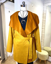 Blazer Tapado de Gamuza Sintética Stretch MOSTAZA
