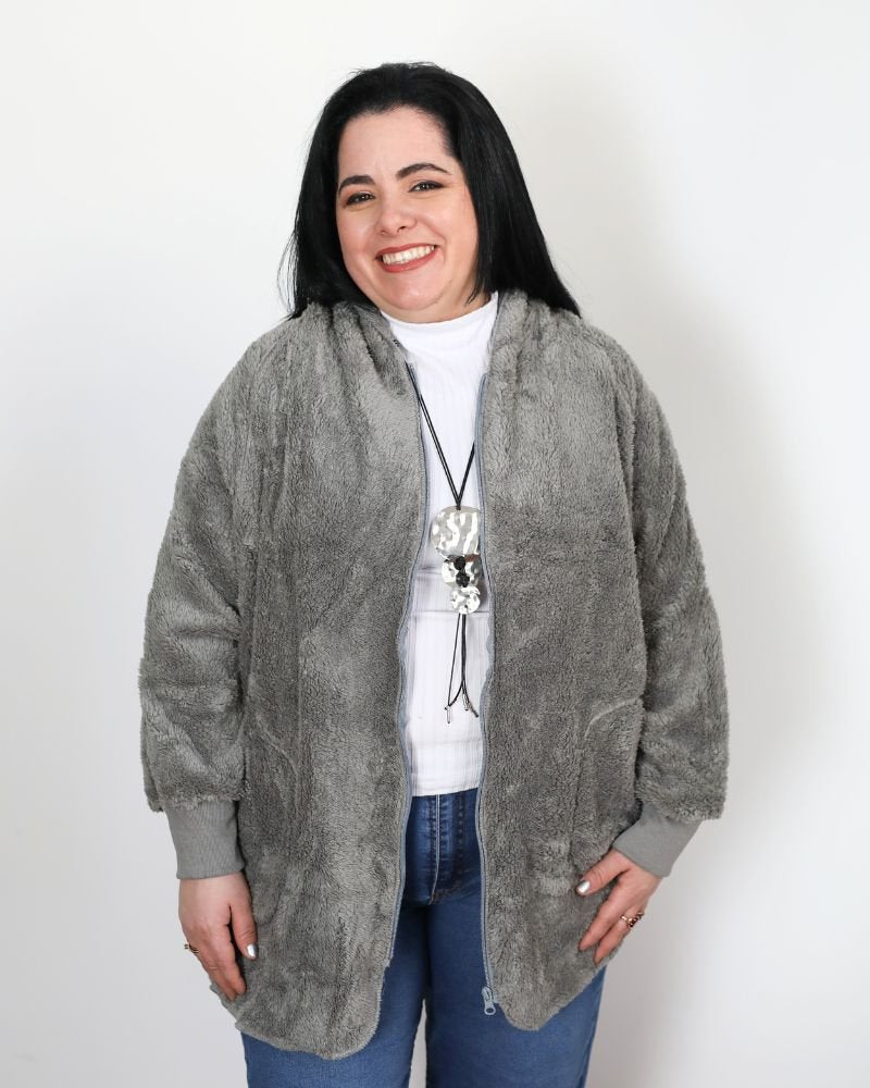 SACO PIEL FRANCIA c/ Cierre - Gris claro