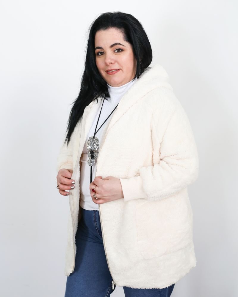 SACO PIEL FRANCIA c/ Cierre - Blanco Marfil