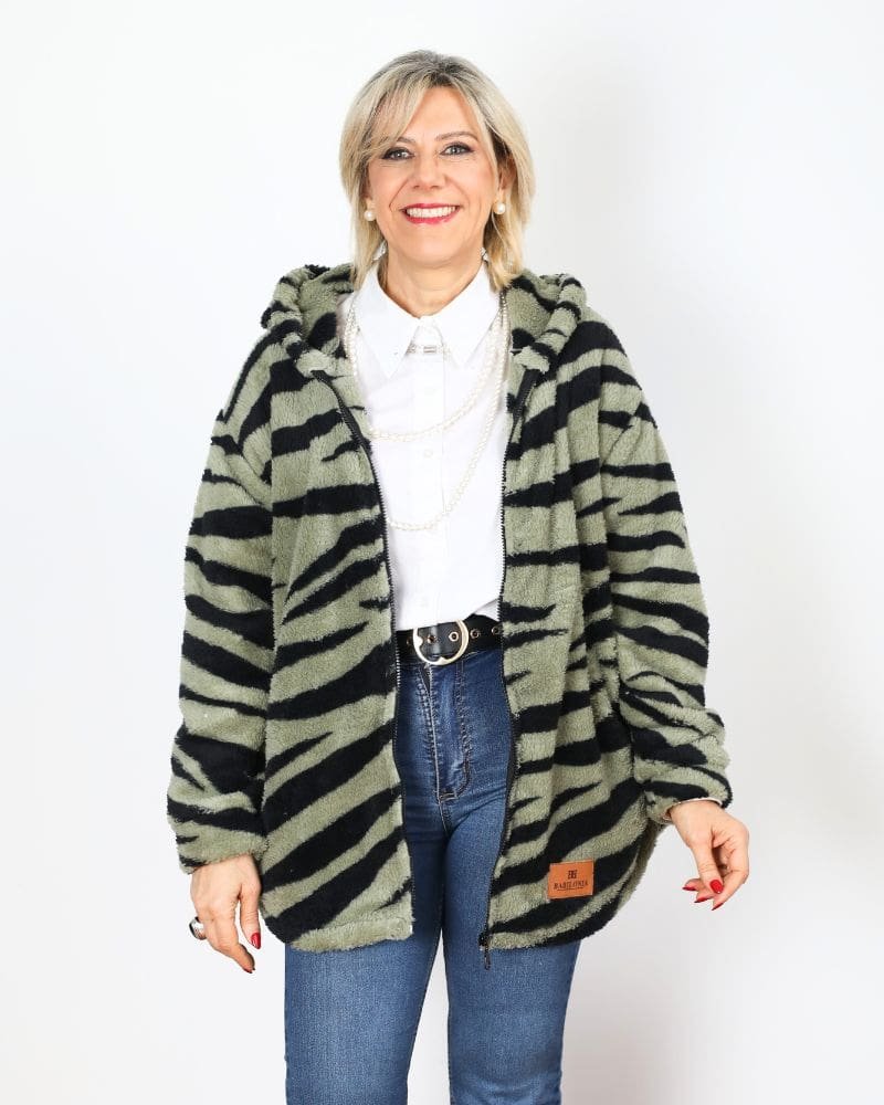 CAMPERA PIEL - Verde y Negro