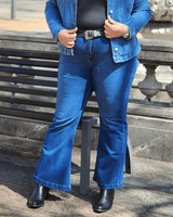 PANTALON JEAN FLARE LARGO - Azul