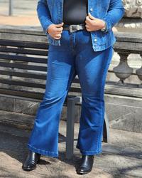 PANTALON JEAN FLARE LARGO - Azul