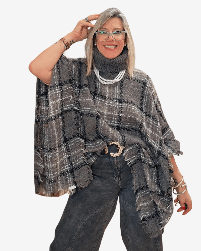 PONCHO LANA BOUCLÉ - Gris
