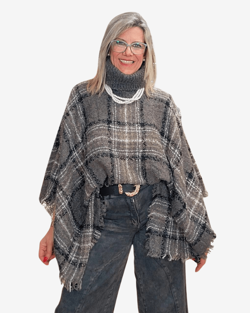 PONCHO LANA BOUCLÉ - Gris