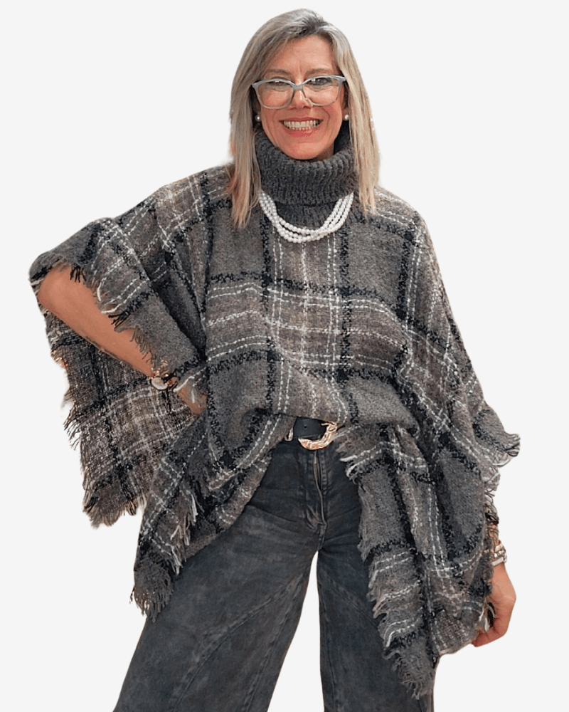 PONCHO LANA BOUCLÉ - Gris