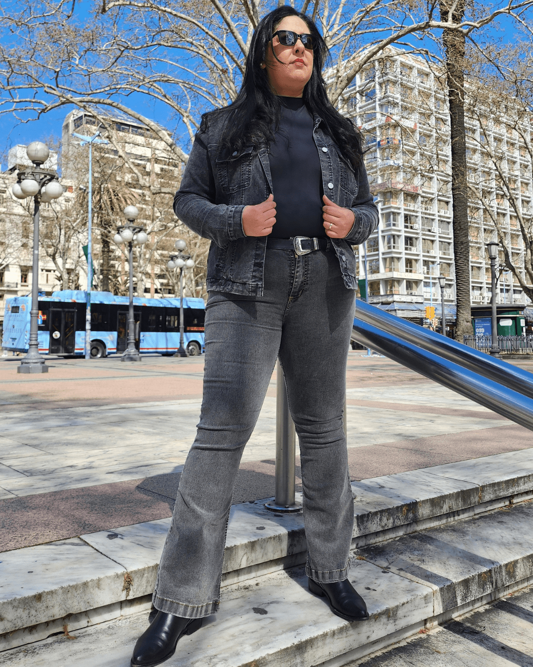 PANTALON JEAN FLARE LARGO - Gris
