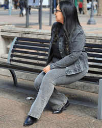 PANTALON JEAN FLARE LARGO - Gris