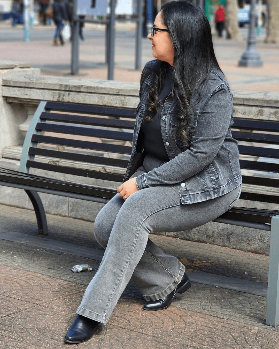 PANTALON JEAN FLARE LARGO - Gris