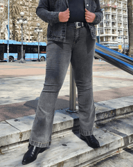 PANTALON JEAN FLARE LARGO - Gris