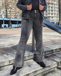 PANTALON JEAN FLARE LARGO - Gris