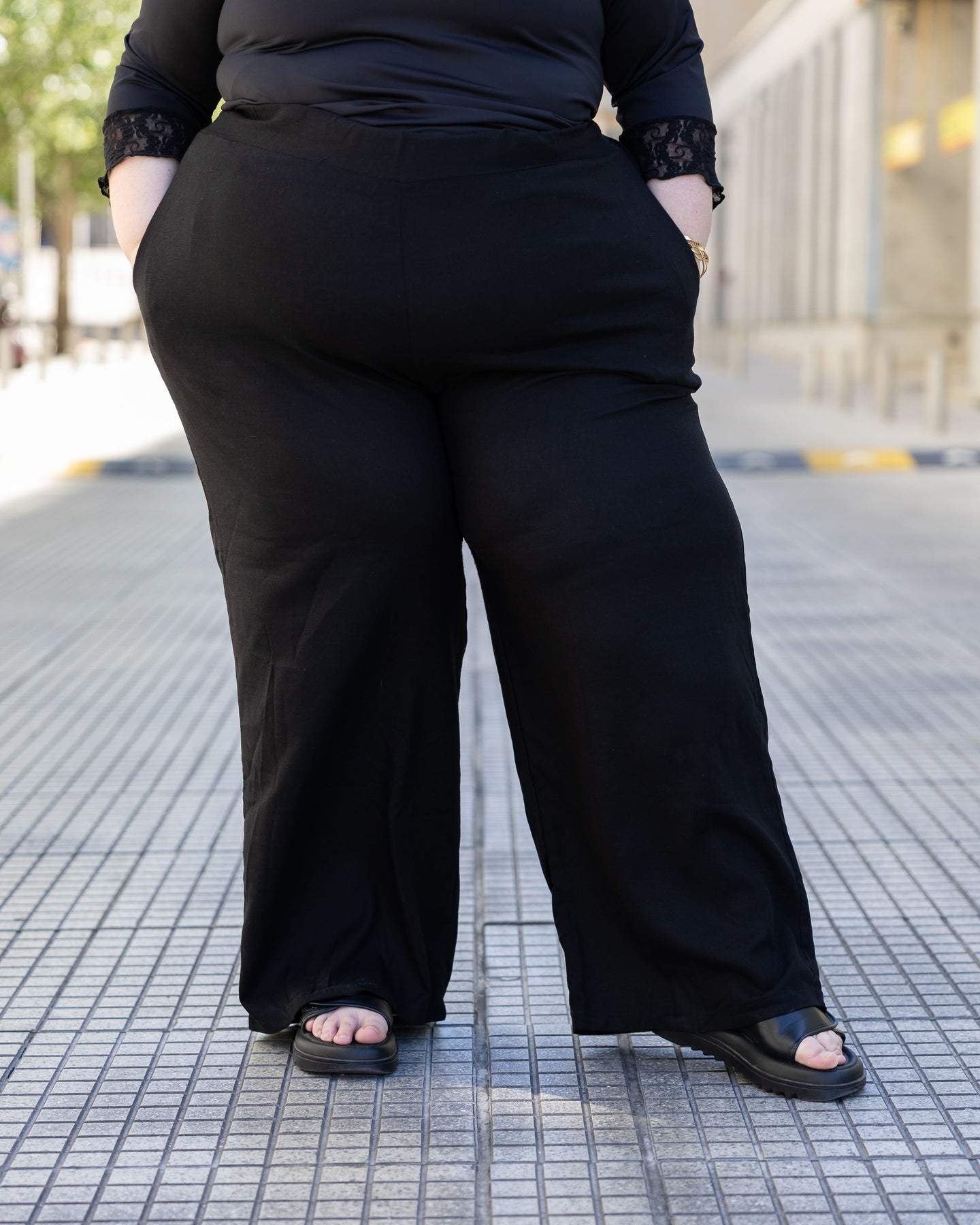 PANTALÓN PALAZZO LINO - Negro