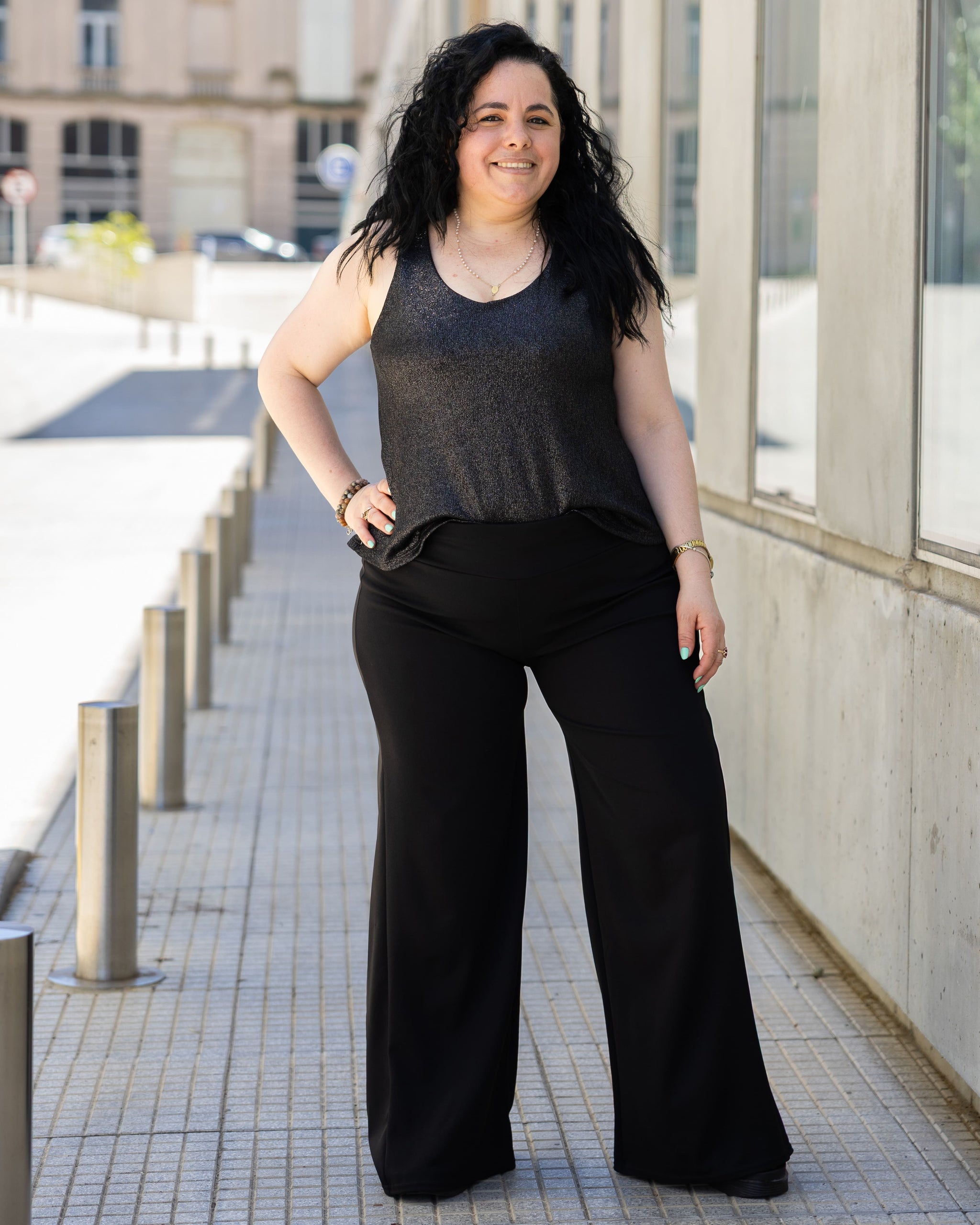 PANTALÓN PALAZZO LYCRA - Negro