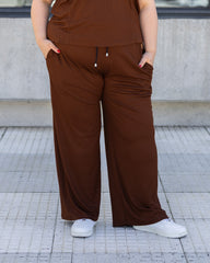 PANTALON PALAZZO RIB - Chocolate