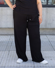 PANTALON PALAZZO RIB - Negro