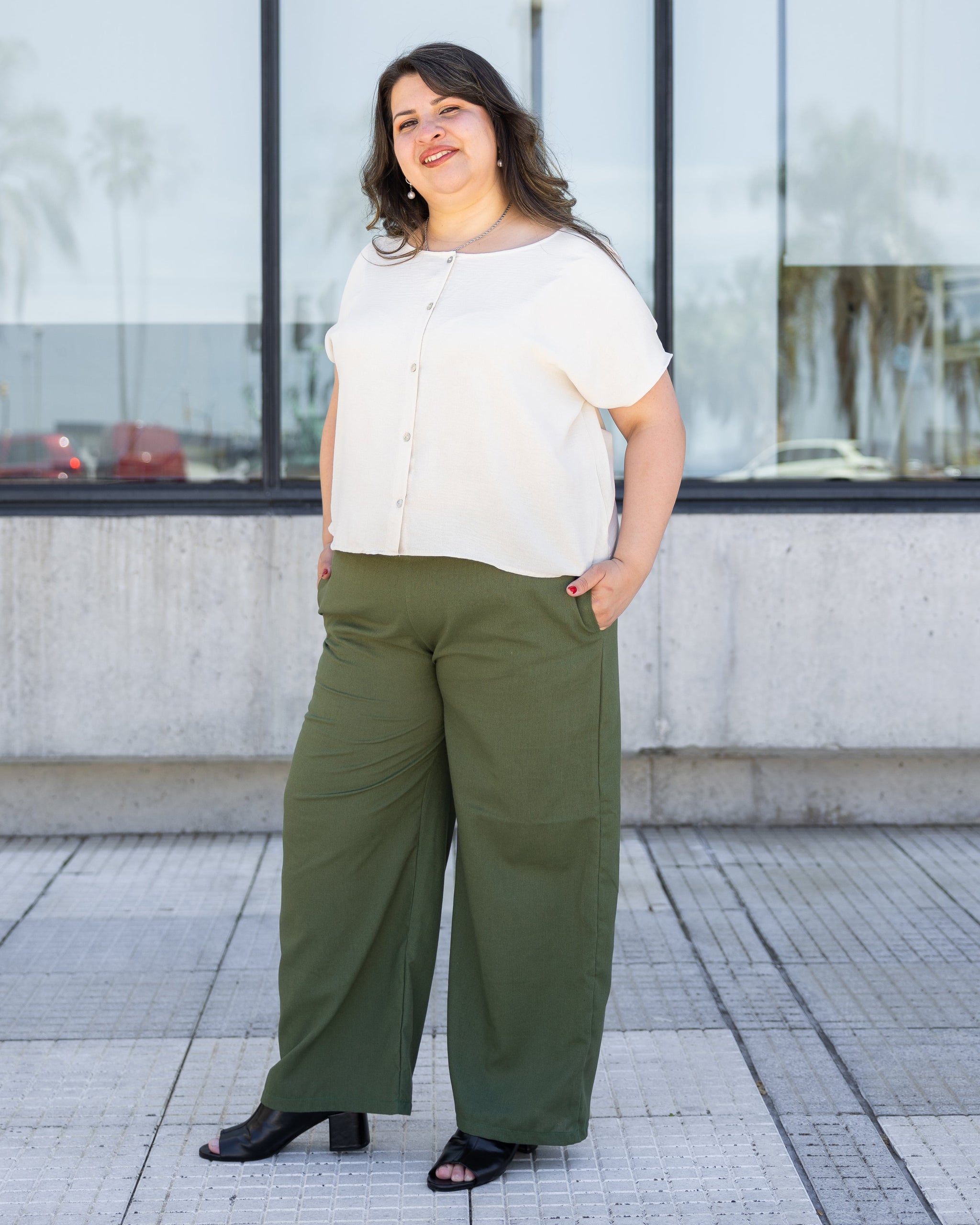 PANTALÓN PALAZZO LINO - Verde