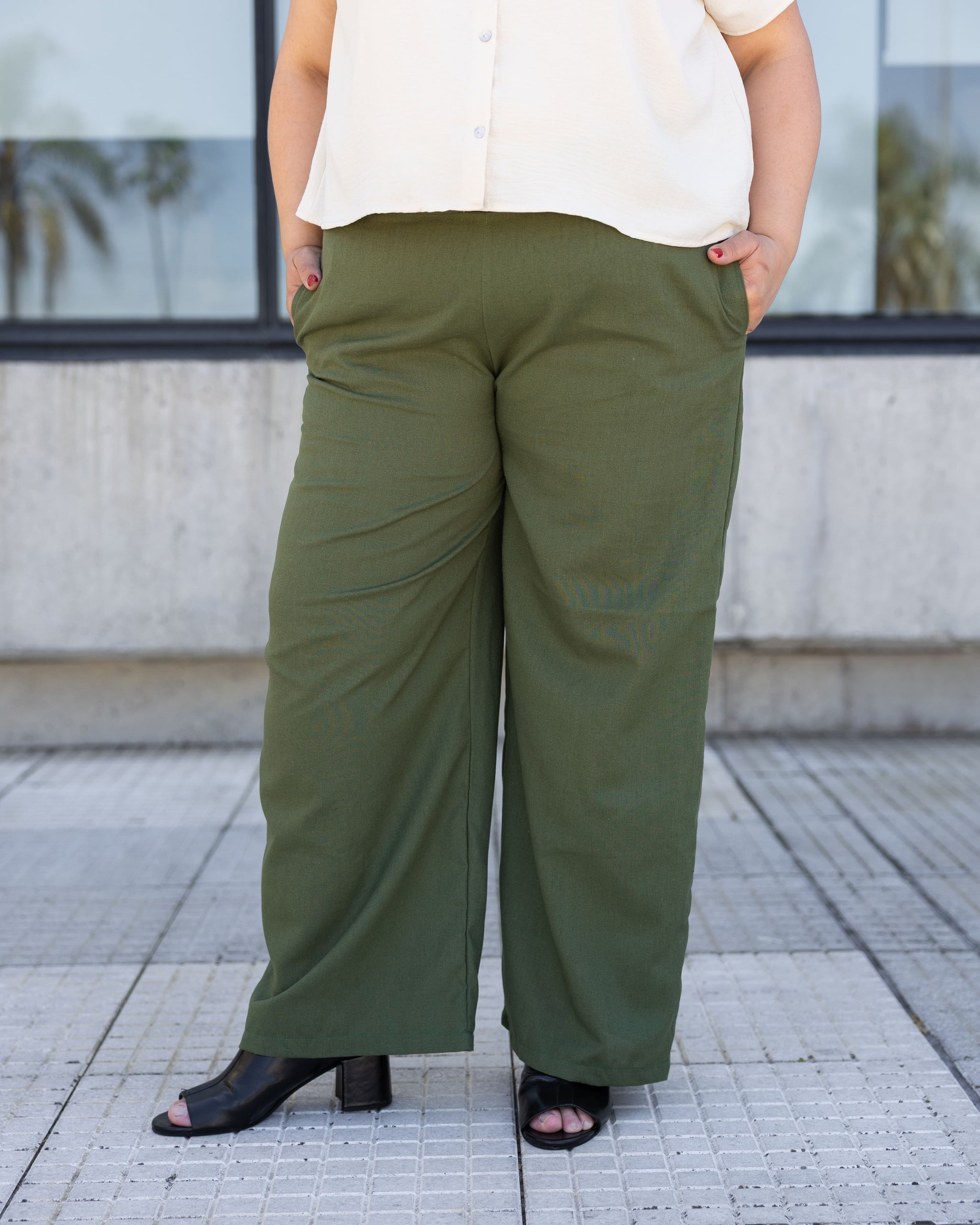 PANTALÓN PALAZZO LINO - Verde