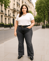 PANTALON JEAN FLARE CORTO - Gris