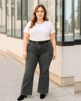 PANTALON JEAN FLARE CORTO - Gris