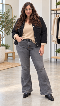 LOOK COMPLETO COSMOPOLITAN NEGRO | Jean Flare + Remera + Campera jean -🛡️COMPRA SEGURA