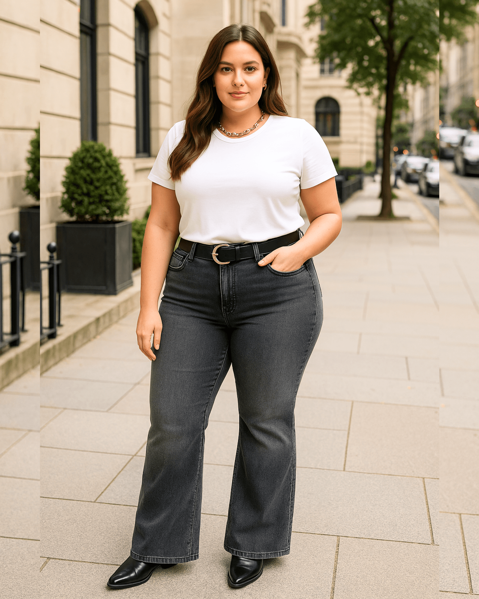 PANTALON JEAN FLARE CORTO - Gris
