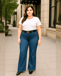 PANTALON JEAN FLARE CORTO - Azul
