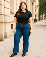 PANTALON JEAN FLARE CORTO - Azul