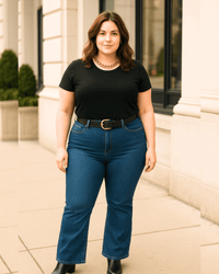 PANTALON JEAN FLARE CORTO - Azul