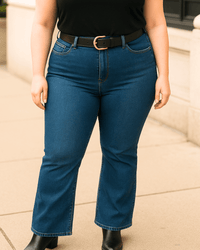PANTALON JEAN FLARE CORTO - Azul