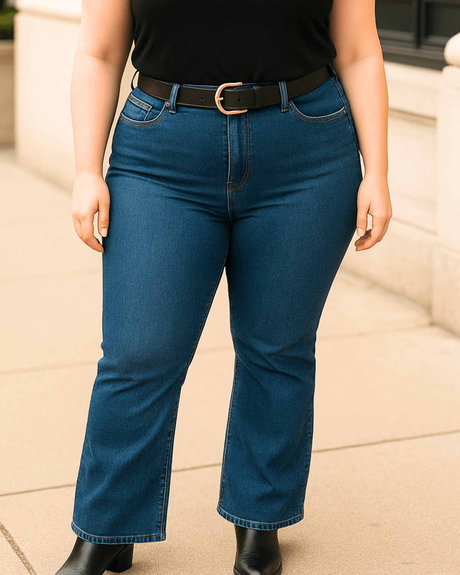 PANTALON JEAN FLARE CORTO - Azul