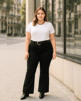 PANTALON JEAN FLARE CORTO - Negro