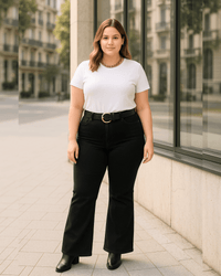 PANTALON JEAN FLARE CORTO - Negro