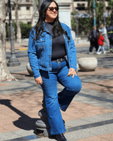 PANTALON JEAN FLARE LARGO - Azul