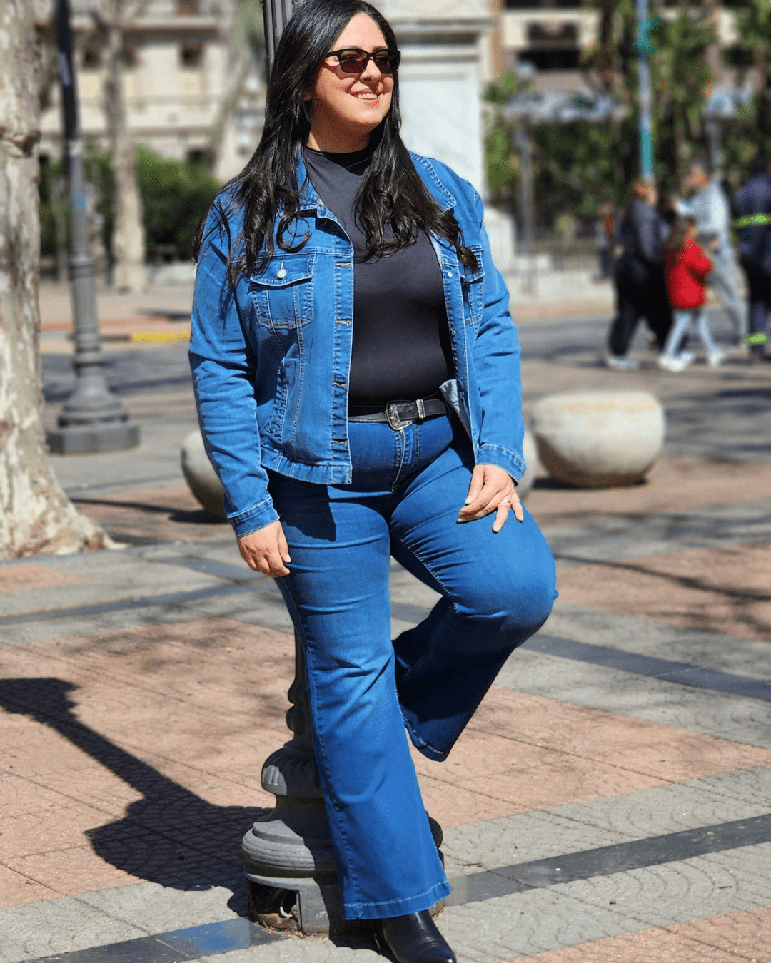 PANTALON JEAN FLARE LARGO - Azul