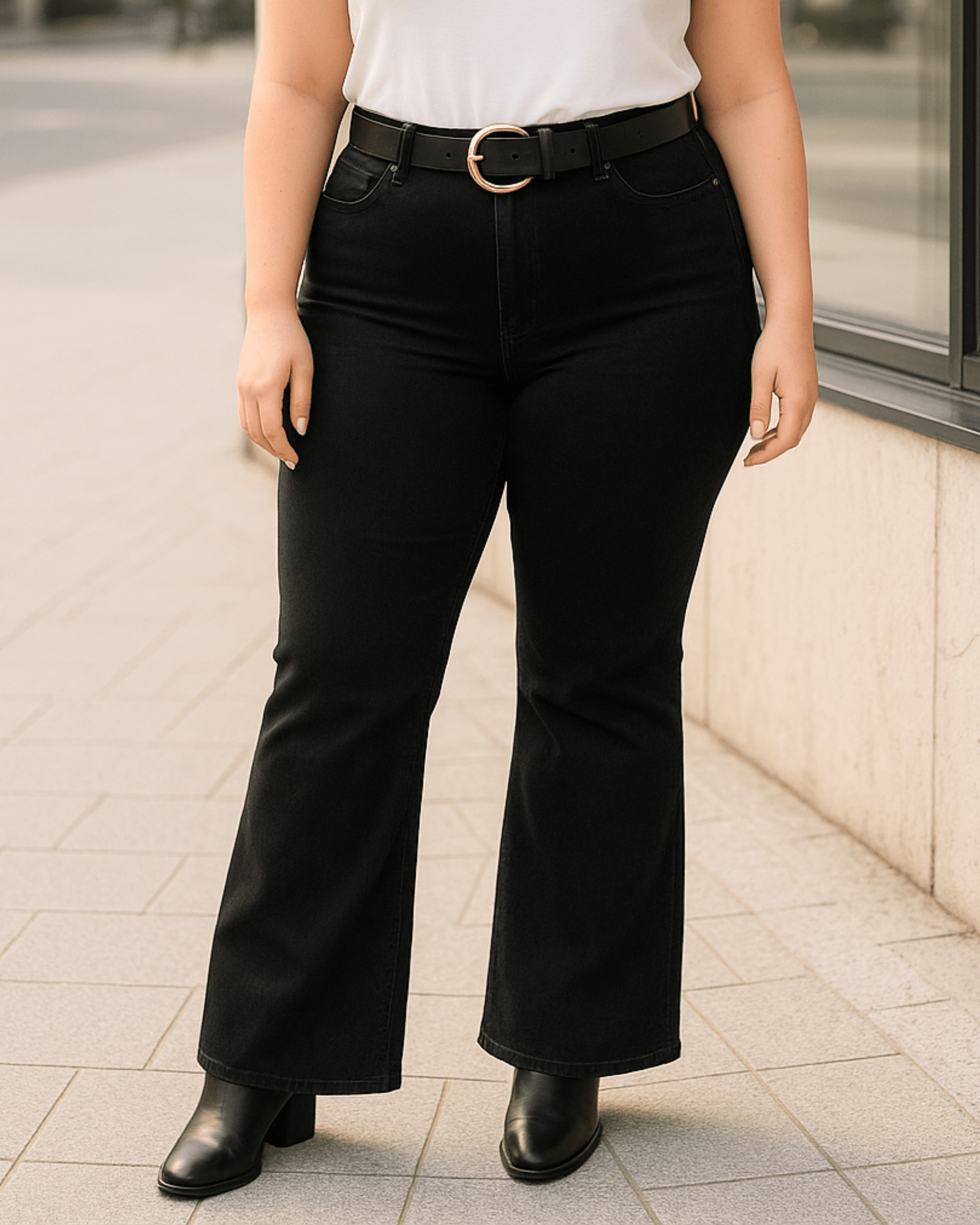 PANTALON JEAN FLARE CORTO - Negro