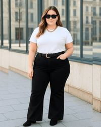 PANTALON JEAN FLARE CORTO - Negro