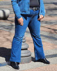 PANTALON JEAN FLARE LARGO - Azul