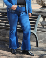 PANTALON JEAN FLARE LARGO - Azul