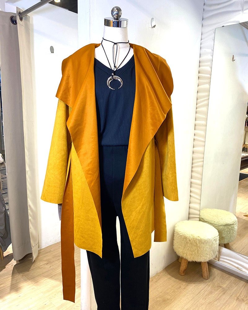 Blazer Tapado de Gamuza Sintética Stretch MOSTAZA