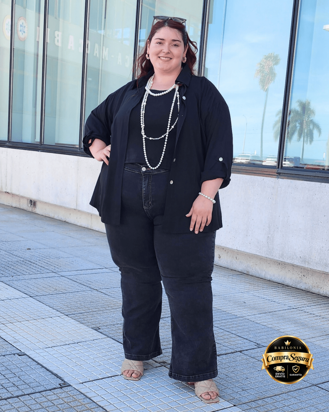 PANTALON JEAN FLARE CORTO - NEGRO 1125 🛡️ COMPRA SEGURA 🛡️