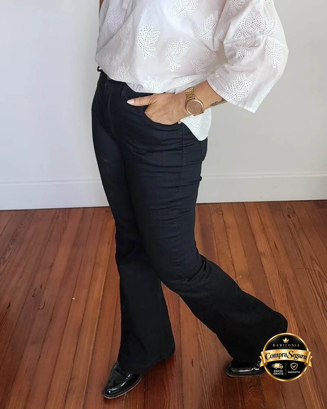 PANTALON JEAN FLARE LARGO - NEGRO 1125 🛡️ COMPRA SEGURA 🛡️