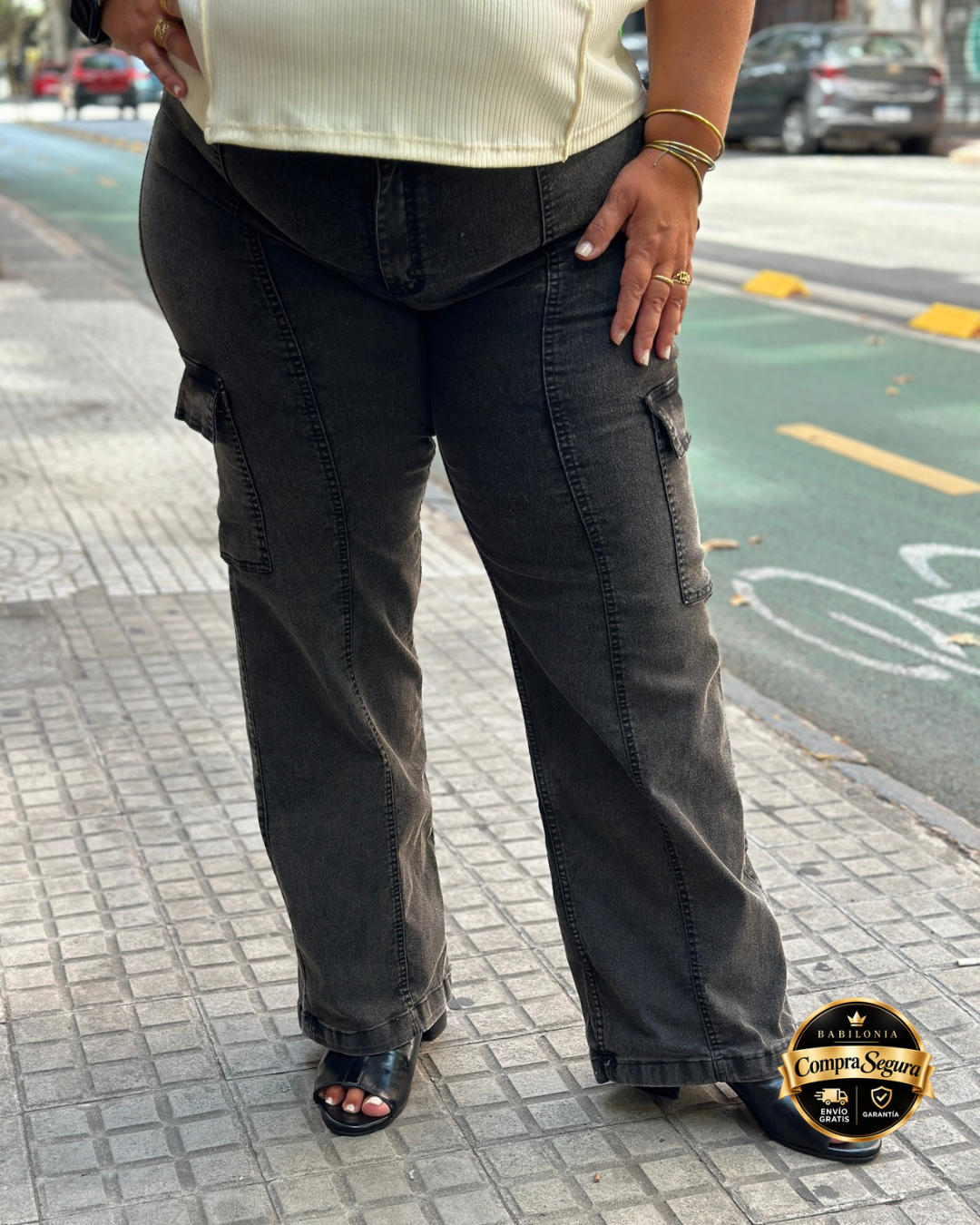 PANTALON JEAN LÍNEA CARGO - GRIS OSCURO 🛡️ COMPRA SEGURA 🛡️