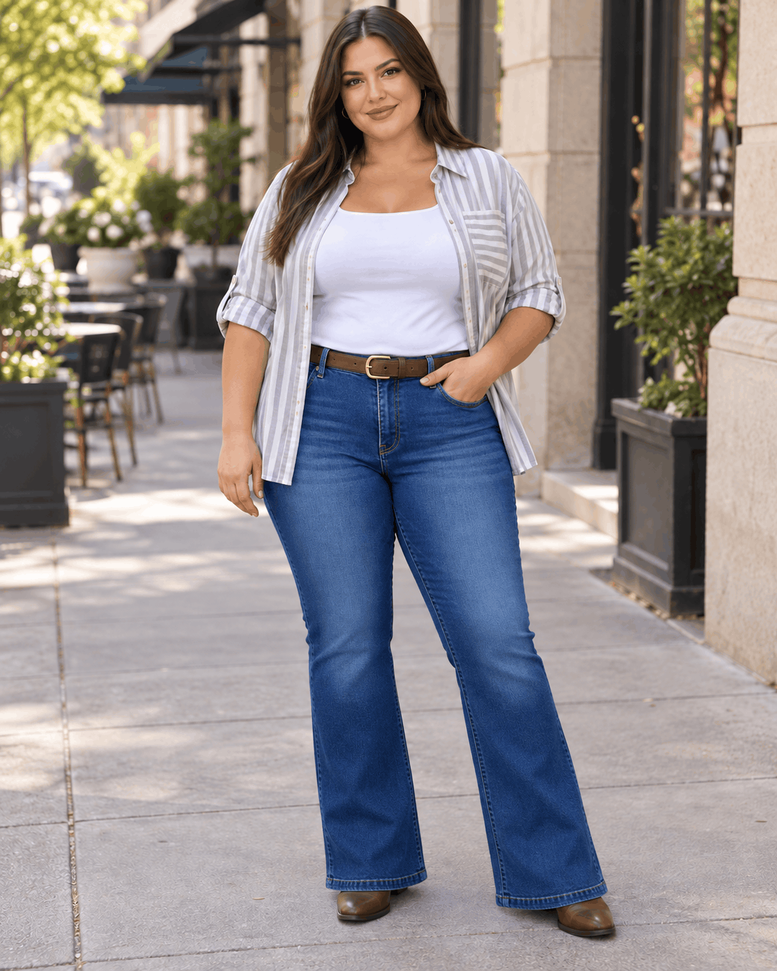 LOOK COMPLETO SOHO | Jean Flare + Musculosa Atenea + Camisa a rayas -🛡️COMPRA SEGURA🛡️