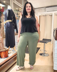 PANTALÓN PALAZZO LINO - Verde