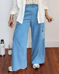 PANTALON JEAN PALAZZO - Celeste