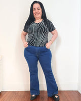 PANTALON JEAN FLARE CORTO - Azul
