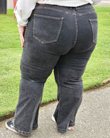 PANTALON JEAN FLARE CORTO - Gris