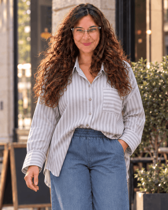 LOOK COMPLETO CASUAL | Pantalón Jean Fino Camisero + Camisa a rayas + Musculosa -🛡️COMPRA SEGURA🛡️
