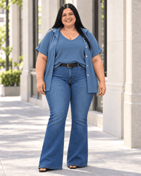 LOOK COMPLETO INDIGO AZUL | Jean Flare + Musculosa Esencial + Camisa Citrus -🛡️COMPRA SEGURA